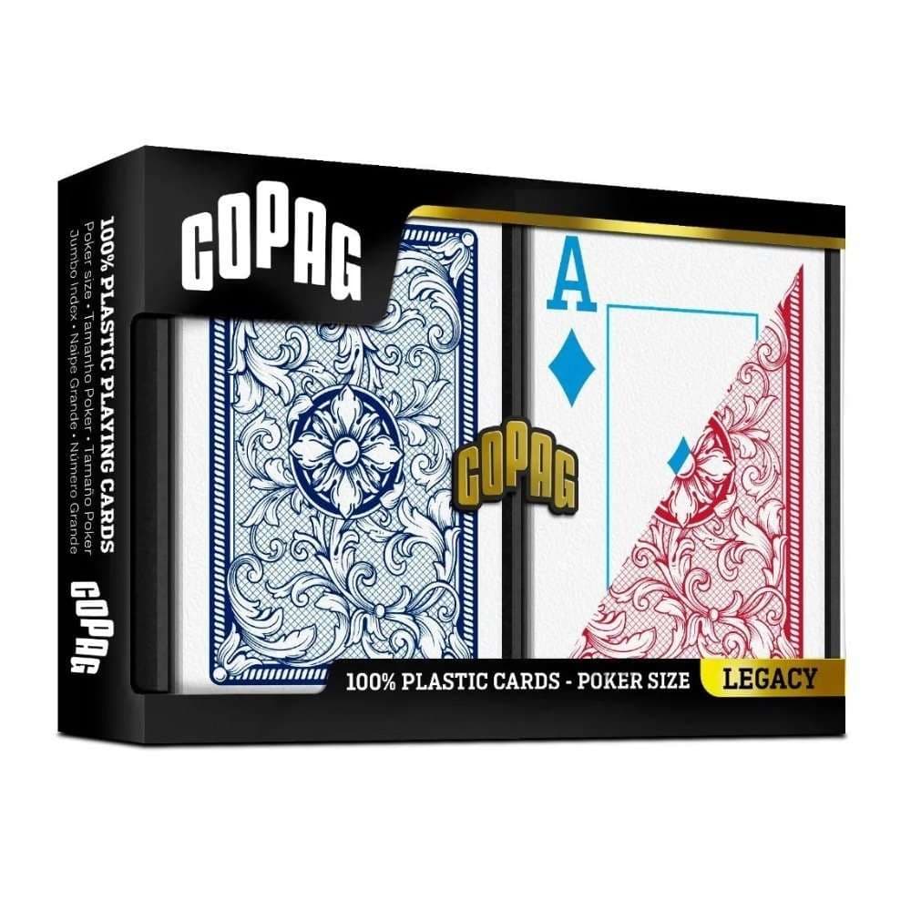 Copag Legacy Poker Size Plastic Playing Cards: 4 Colour, Double Deck, Jumbo Index, Red & Blue Backs