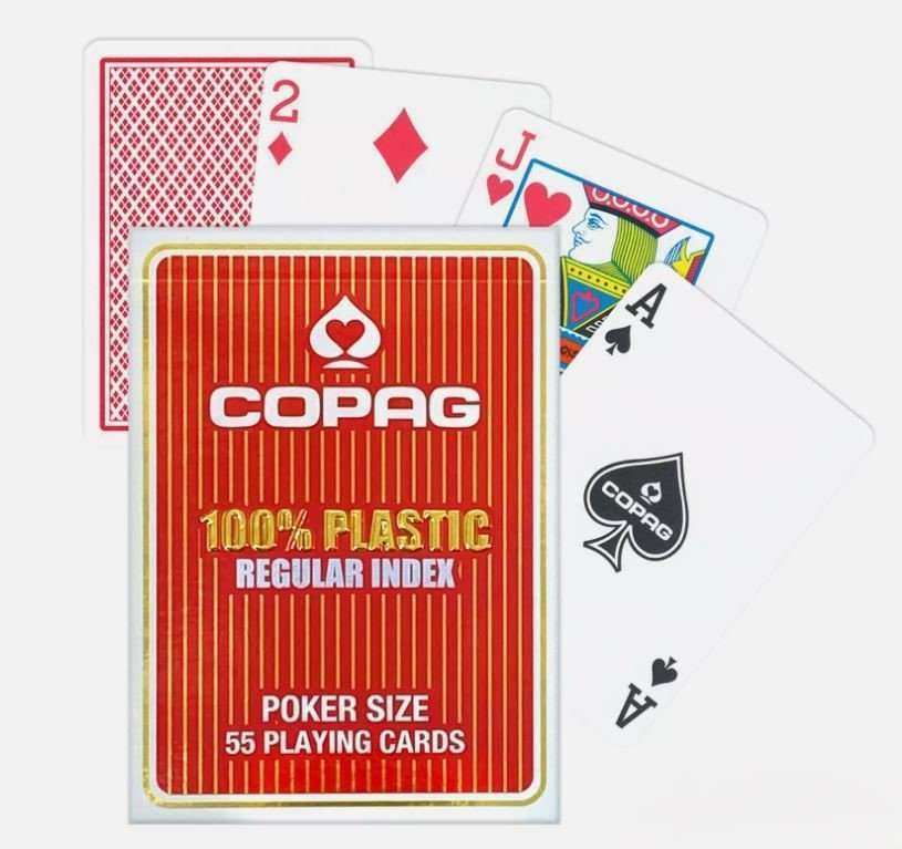Copag Plastic Poker Cards, 2 Pip Regular Index, Red or Blue Back