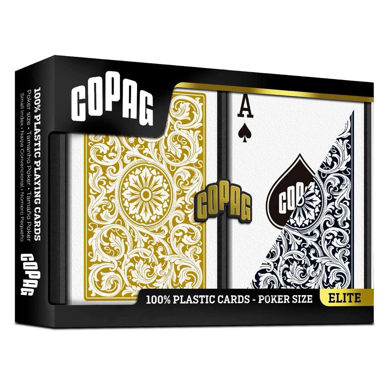 Copag Elite poker plastic playing cards - black gold backs regular index