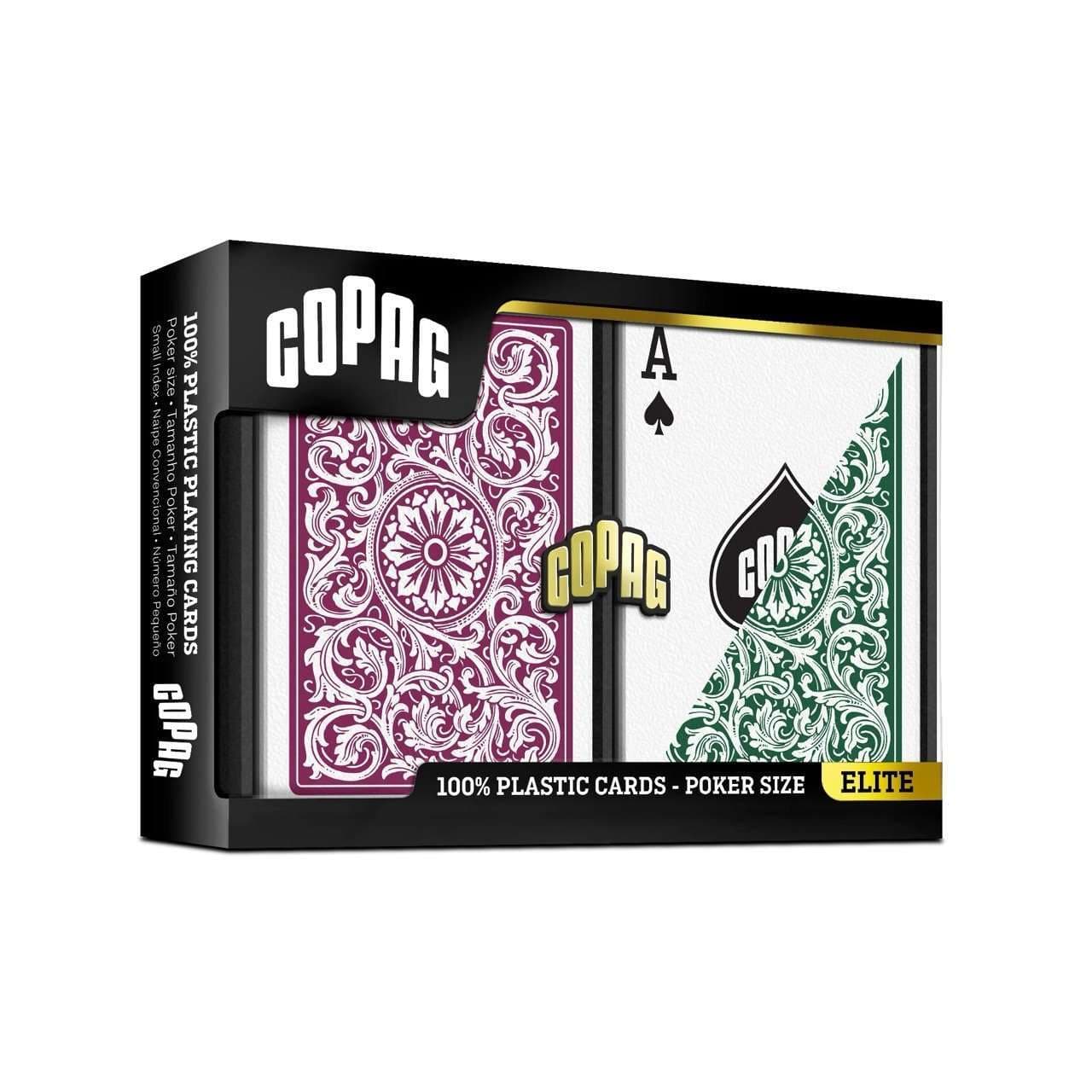 Copag Elite poker plastic playing cards - green burgundy backs regular index