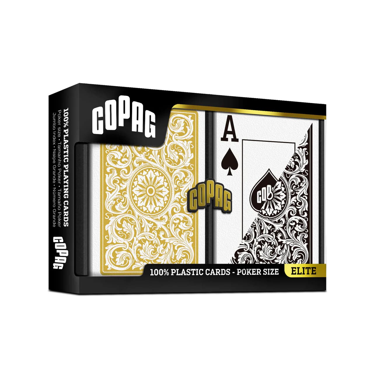copag 1546 elite poker size plastic playing cards: double deck, jumbo index, black & gold